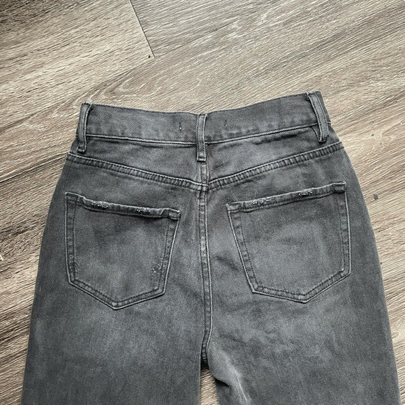 PACSUN High Rise Straight Black Wash Button Fly Raw Hem Knee Holes Jeans Size 23 - Picture 7 of 7
